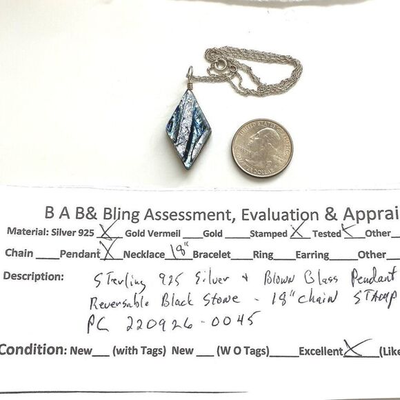 PC# 2 in 1 Reversible Sterling 925 Silver Necklace w/ Glass or Black Stone Penda - Picture 12 of 12